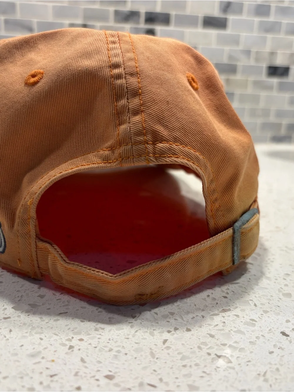 Life Is Good Orange Baseball Cap with Embroidered Dog with backpack